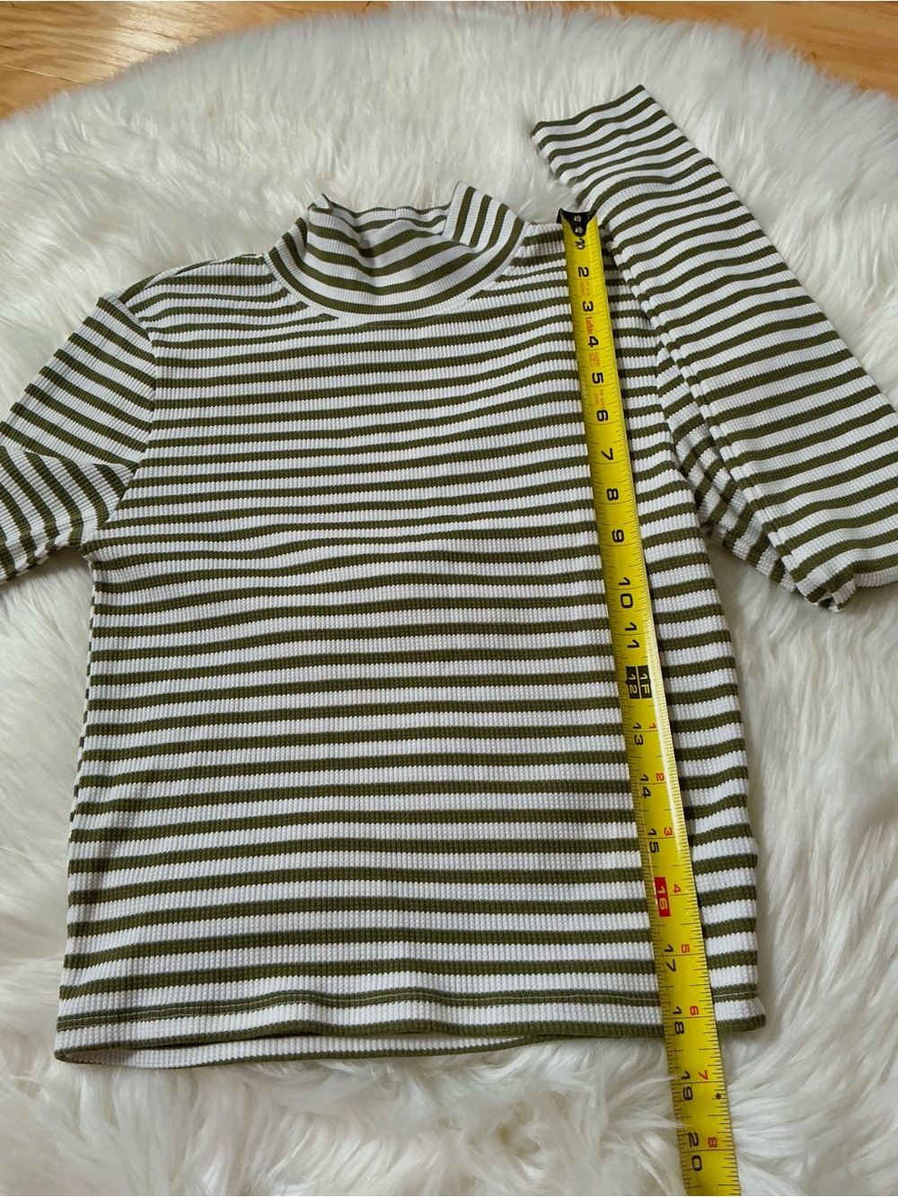 American Eagle Outfitters Olive Green & White Striped Mock Neck Long Sleeve Top - Picture 3 of 5